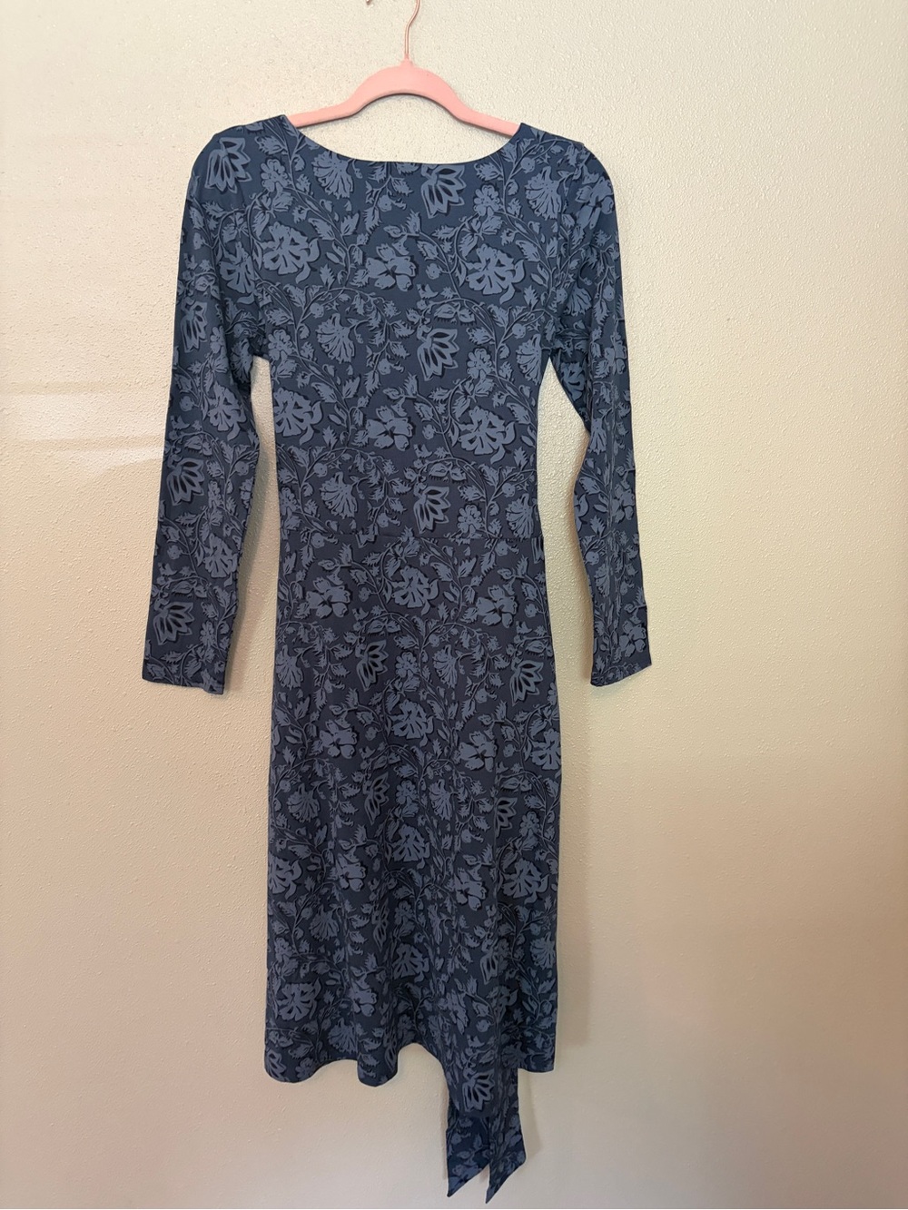 Pact Blue Long-Sleeve Tie-Waist Midi Dress with Subtle Print cotton neutral - Picture 5 of 11